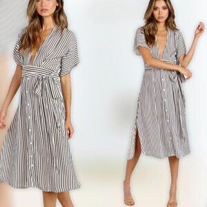 Faithfull The Brand Farah Brighton Stripe Midi Dress NWT Size 6/Medium